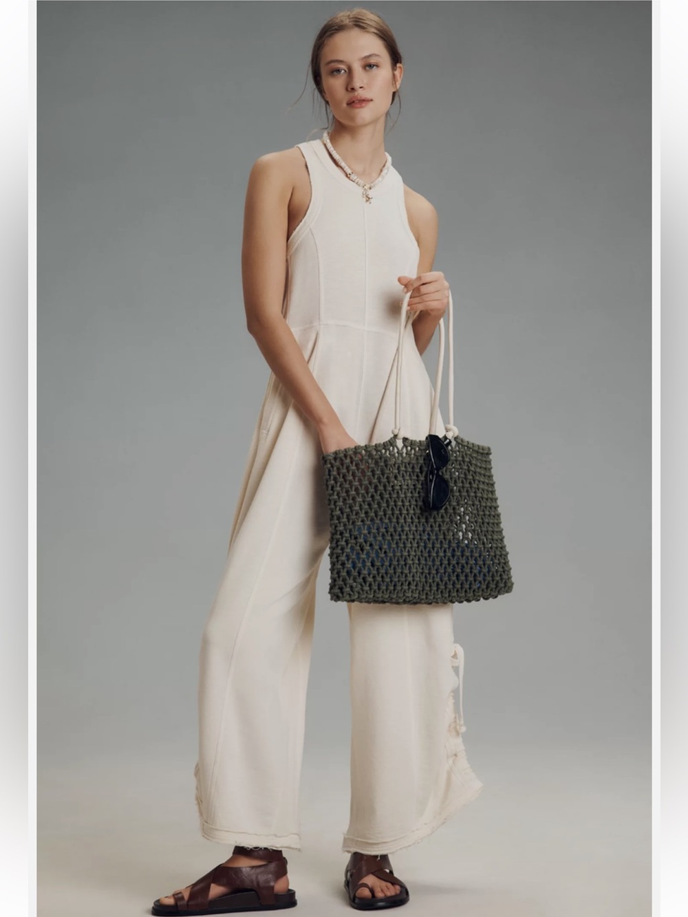 Anthropologie Daily Practice Seamed Wide-Leg Jumpsuit One-Piece Ivory
